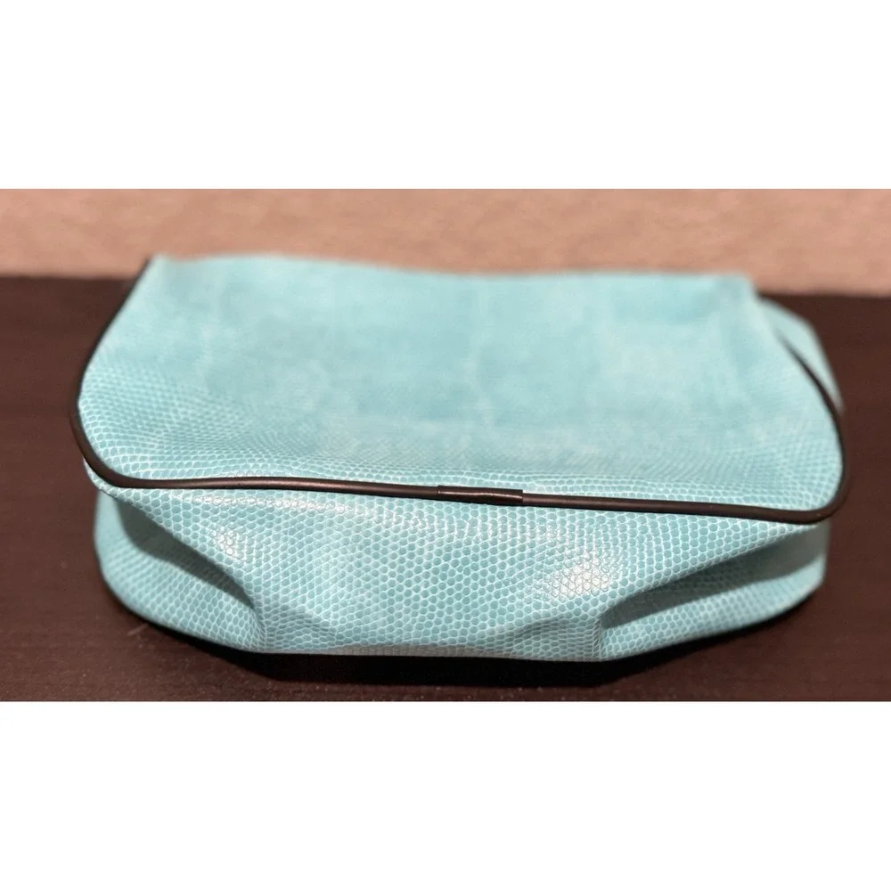 New LANCOME Cosmetic Bag Clutch Travel Bag Turquoise Snake Embossed Faux Leather